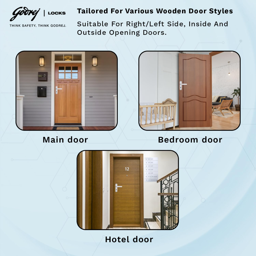 Godrej Mortise Door Lock | Handle Set | ELC 09 | 6-Lever Locking Mechanism | Reversible Latch | For Home & Office | for Wooden Doors | Satinless Finish | 5 Year Warranty